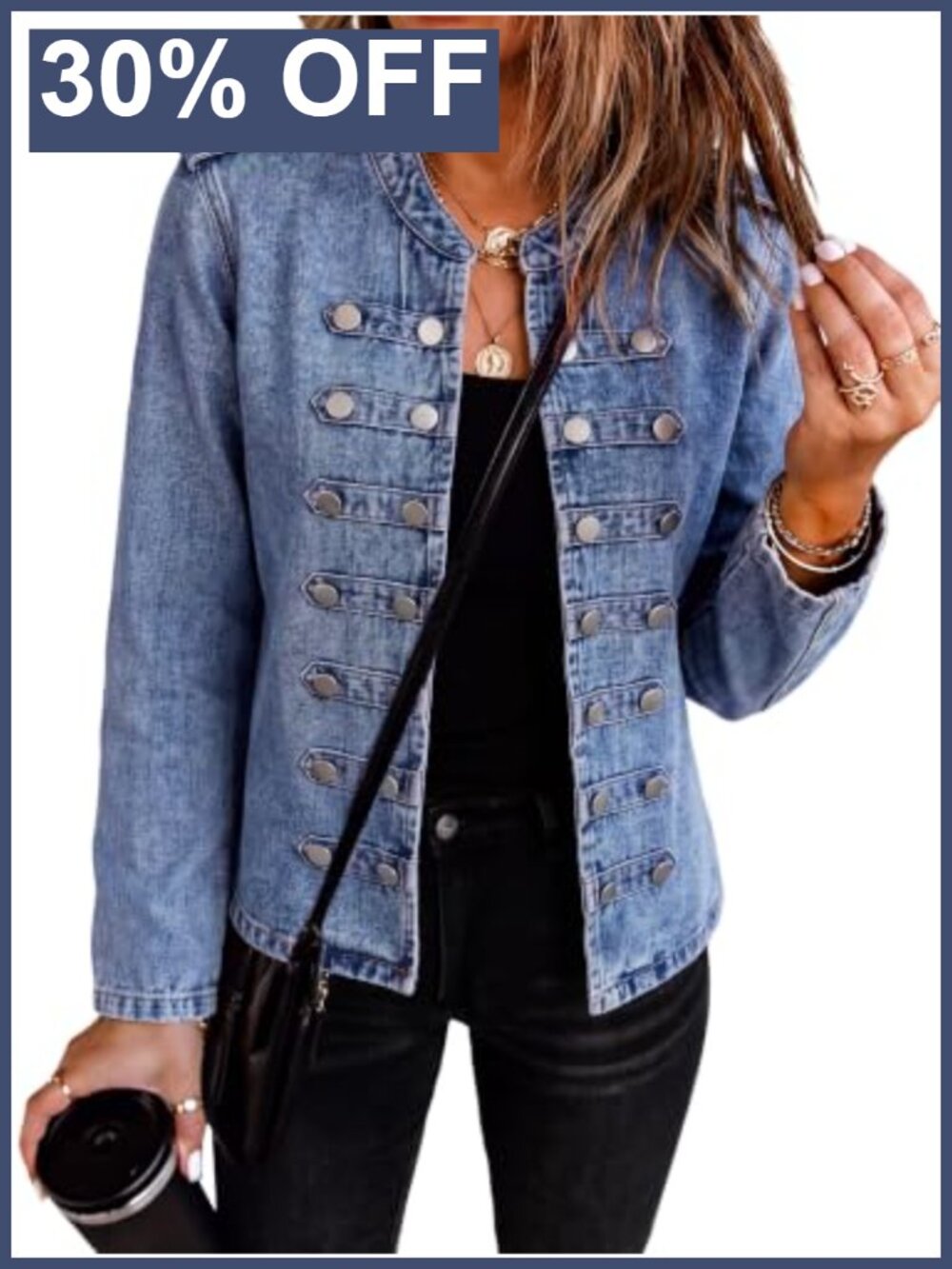 Denim Jacket Cotton Blend Stand Collar Long Sleeve Slim Fit Women's Jeans Coat